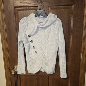 Love By Chesley Ivory Cowl Neck Sweater with Button Detail -Med- Good Condition